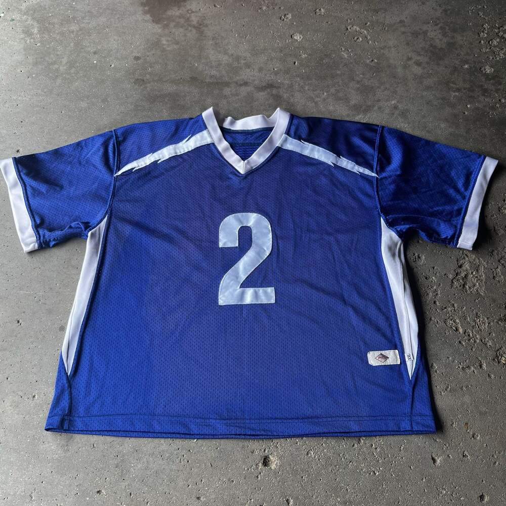 PTS Blue and White V-Neck Mesh Football Jersey Number 2
